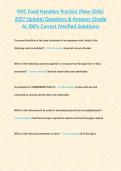 NYC Food Handlers Practice  &lpar;New 2026&sol; 2027 Update&rpar; Questions & Answers &lbrace;Grade A&rcub; 100&percnt; Correct &lpar;Verified Solutions&rpar;&NewLine;&NewLine;