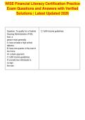 WISE Financial Literacy Certification Practice&NewLine;Exam Questions and Answers with Verified&NewLine;Solutions &vert; Latest Updated 2026