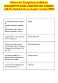 Wise short Budgeting and Money&NewLine;management Exam Questions and Answers&NewLine;with Verified Solutions &vert; Latest Updated 2026