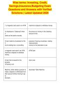 Wise terms&colon; Investing&comma; Credit&comma;&NewLine;Savings&comma;Insurance&comma;Budgeting Exam&NewLine;Questions and Answers with Verified&NewLine;Solutions &vert; Latest Updated 2026&NewLine;