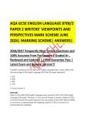 AQA GCSE ENGLISH LANGUAGE 8700&sol;2 PAPER 2 WRITERS&rsquo; VIEWPOINTS AND PERSPECTIVES MARK SCHEME JUNE  MARKING SCHEME&vert; ANSWERS 2026&sol;2027&rpar; FORM A&comma; FORM B&comma; FORM C & RETAKES MOST TESTED QUESTIONS & PAST PAPERS TEST BANK QUESTIONS AND CORRECT DETAILED ANSWERS WITH R