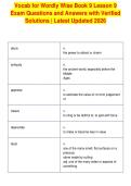 Vocab for Wordly Wise Book 9 Lesson 9&NewLine;Exam Questions and Answers with Verified&NewLine;Solutions &vert; Latest Updated 2026