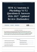 HESI A2 Anatomy & Physiology V1 V2 Questions & Answers 2026-2027 Updated Review &lpar;Rationales&rpar;