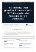 HESI Entrance Exam Questions & Answers 2026&sol;2027 Comprehensive Admission Review &lpar;Rationales&rpar;