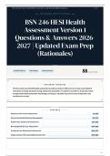 BSN 246 HESI Health Assessment Version 1 Questions & Answers 2026&sol;2027 Updated Exam Prep &lpar;Rationales&rpar;