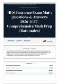 HESI Entrance Exam Math Questions & Answers 2026&sol;2027 Comprehensive Math Prep &lpar;Rationales&rpar;