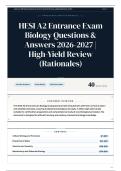 HESI A2 Entrance Exam Biology Questions & Answers 2026&sol;2027 High-Yield Review &lpar;Rationales&rpar;