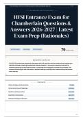 HESI Entrance Exam for Chamberlain Questions & Answers 2026&sol;2027 Latest Exam Prep &lpar;Rationales&rpar;