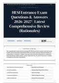 HESI Entrance Exam Questions & Answers 2026&sol;2027 Latest Comprehensive Review &lpar;Rationales&rpar;