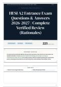 HESI A2 Entrance Exam Questions & Answers 2026&sol;2027 Complete Verified Review &lpar;Rationales&rpar;