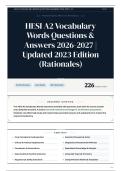 HESI A2 Vocabulary Words Questions & Answers 2026-2027 Updated 2023 Edition &lpar;Rationales&rpar;