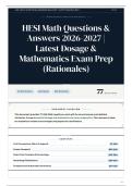 HESI Math Questions & Answers 2026-2027 Latest Dosage & Mathematics Exam Prep &lpar;Rationales&rpar;