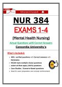 Concordia NUR 384 Exams 1&ndash;4 Mental Health Nursing &lpar;2026&rpar; Actual Questions & Verified Answers &vert; Guarantee Pass