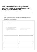 WGU D352 TOPIC 1 PRACTICE QUESTIONS 2026&sol;2027 &vert; EMPLOYMENT AND LABOR LAW STUDY GUIDE & EXAM REVIEW