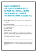 NAMS MENOPAUSE &NewLine;CERTIFICATION EXAM &lpar;MSCP&rpar; &NewLine;NEWEST 2026 ACTUAL &vert; EXAM &NewLine;QUESTIONS AND CORRECT &NewLine;VERIFIED ANSWERS &lpar;GRADED A&plus;&rpar;