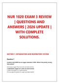 NUR 1020 EXAM 3 REVIEW &NewLine;&vert; QUESTIONS AND &NewLine;ANSWERS &vert; 2026 UPDATE &vert; &NewLine;WITH COMPLETE &NewLine;SOLUTIONS