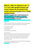 BIOL251 &sol; BIOL 251 Module & Lab 1&comma; 2&comma; 3&comma; 4&comma; 5 & 6 2026&sol;2027 ACTUAL EXAM COMPLETE 160 QUESTIONS AND CORRECT DETAILED ANSWERS 2026&sol;2027 WITH BONUS OF FREQUENTLY MOST TESTED Q&A FROM PAST PAPERS &ndash; MOST EXPECTED IN EXAM &ndash; MUST KNOW BEFORE EXAM