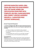 CERTIFIED BARIATRIC NURSE &lpar;CBN&rpar; EXAM AND PRACTICE EXAM NEWEST 2026 TEST BANK&vert; ASMBS CBN CERTIFICATION EXAM PREP WITH COMPLETE 200 REAL EXAM QUESTIONS AND CORRECT VERIFIED ANSWERS&sol; GRADED A&plus; GURANTEED PASS &lpar;INSTANT DOWNLOAD&rpar;