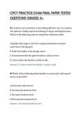 CPCT PRACTICE EXAM FINAL PAPER TESTED QUESTIONS GRADED A