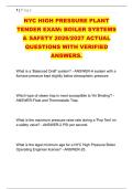 NYC HIGH PRESSURE PLANT &NewLine;TENDER EXAM&colon; BOILER SYSTEMS &NewLine;& SAFETY 2026&sol;2027 ACTUAL &NewLine;QUESTIONS WITH VERIFIED &NewLine;ANSWERS&period; 