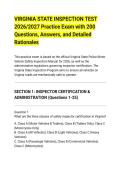 VIRGINIA STATE INSPECTION TEST&NewLine;2026&sol;2027 Practice Exam with 200&NewLine;Questions&comma; Answers&comma; and Detailed&NewLine;Rationales