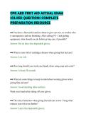 CPR AED FIRST AID ACTUAL EXAM&NewLine;SOLVED QUESTIONS COMPLETE&NewLine;PREPARATION RESOURCE