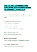 CPR AED FIRST AID CERTIFICATION&NewLine;EVALUATION VERIFIED QUESTIONS AND&NewLine;SOLUTIONS FULL REVIEW PACK