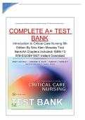 COMPLETE A&plus; TEST BANK Introduction to Critical Care Nursing 8th Edition By Sole Klein Moseley Test Bank&sol;All Chapters Included