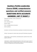 Auxiliary Flotilla Leadership Course EXAM&comma; comprehensive questions and verified answers QUESTIONS WITH ACCURATE ANSWERS &vert; GET IT RIGHT &vert;&excl;&NewLine;&NewLine;