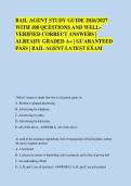 BAIL AGENT STUDY GUIDE 2026&sol;2027 &NewLine;WITH 100 QUESTIONS AND WELL&NewLine;VERIFIED CORRECT ANSWERS &vert; &NewLine;ALREADY GRADED A&plus; &vert; GUARANTEED &NewLine;PASS &vert; BAIL AGENT LATEST EXAM 