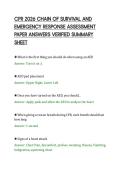 CPR 2026 CHAIN OF SURVIVAL AND&NewLine;EMERGENCY RESPONSE ASSESSMENT&NewLine;PAPER ANSWERS VERIFIED SUMMARY&NewLine;SHEET
