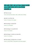 CPR AED FIRST AID ACTUAL EXAM PAPER&NewLine;2026 QUESTIONS WITH SOLUTIONS&NewLine;GRADED