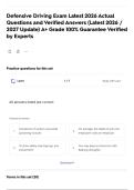 Defensive Driving Exam Latest 2026 Actual Questions and Verified Answers &lpar;Latest 2026 &sol; 2027 Update&rpar; A&plus; Grade 100&percnt; Guarantee Verified by Experts