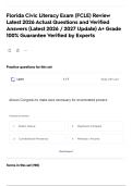Florida Civic Literacy Exam &lpar;FCLE&rpar; Review Latest 2026 Actual Questions and Verified Answers &lpar;Latest 2026 &sol; 2027 Update&rpar; A&plus; Grade 100&percnt; Guarantee Verified by Experts