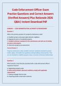 Code Enforcement Officer Exam Practice Questions and Correct Answers &lpar;Verified Answers&rpar; Plus Rationale 2026 Q&A&vert; Instant Download Pdf