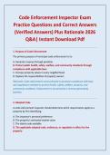 Code Enforcement Inspector Exam Practice Questions and Correct Answers &lpar;Verified Answers&rpar; Plus Rationale 2026 Q&A&vert; Instant Download Pdf