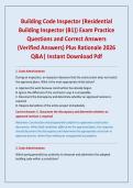 Building Code Inspector &lpar;Residential Building Inspector &lpar;B1&rpar;&rpar; Exam Practice Questions and Correct Answers &lpar;Verified Answers&rpar; Plus Rationale 2026 Q&A&vert; Instant Download Pdf