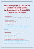 Senior Building Inspector Exam Practice Questions and Correct Answers &lpar;Verified Answers&rpar; Plus Rationale 2026 Q&A&vert; Instant Download Pdf