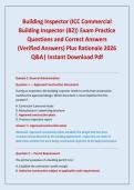 Building Inspector &lpar;ICC Commercial Building Inspector &lpar;B2&rpar;&rpar; Exam Practice Questions and Correct Answers &lpar;Verified Answers&rpar; Plus Rationale 2026 Q&A&vert; Instant Download Pdf