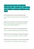 CREATING INCLUSIVE CLASSROOMS&NewLine;EFFECTIVE FINAL PAPER FULL QUESTIONS&NewLine;AND CORRECT ANSWERS PREMIUM STUDY&NewLine;SHEET