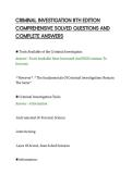 CRIMINAL INVESTIGATION 8TH EDITION&NewLine;COMPREHENSIVE SOLVED QUESTIONS AND&NewLine;COMPLETE ANSWERS