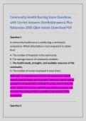 Community Health Nursing Exam Questions &NewLine;with Correct Answers &lpar;VerifiedAnswers&rpar; Plus &NewLine;Rationales 2026 Q&A Instant Download PDF