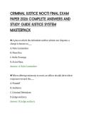 CRIMINAL JUSTICE NOCTI FINAL EXAM&NewLine;PAPER 2026 COMPLETE ANSWERS AND&NewLine;STUDY GUIDE JUSTICE SYSTEM&NewLine;MASTERPACK
