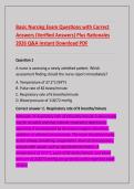 Basic Nursing Exam Questions with Correct &NewLine;Answers &lpar;Verified Answers&rpar; Plus Rationales &NewLine;2026 Q&A Instant Download PDF 