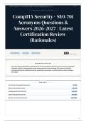 CompTIA Security&plus; SY0-701 Acronyms Questions & Answers 2026-2027 Latest Certification Review &lpar;Rationales&rpar;