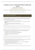 FLORIDA CLASS C WATER TREATMENT OPERATOR EXAM 2026&sol;2027 &vert; Complete Test Bank with Recent Questions & Verified Answers &vert; FL Water Operator Pass Guaranteed - A&plus; Graded&NewLine;&NewLine;