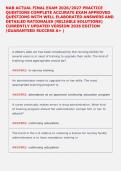 NAB ACTUAL FINAL EXAM 2026&sol;2027 PRACTICE &NewLine;QUESTIONS COMPLETE ACCURATE EXAM APPROVED &NewLine;QUESTIONS WITH WELL ELABORATED ANSWERS AND &NewLine;DETAILED RATIONALES &lpar;RELIABLE SOLUTIONS&rpar; &NewLine;CURRENTLY UPDATED VERSION 2026 EDITION &NewLine;&vert;GUARANTEED SUCCESS A&plus; &vert;