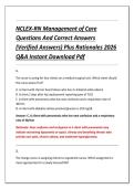 NCLEX-RN Management of Care &NewLine;Questions And Correct Answers &NewLine;&lpar;Verified Answers&rpar; Plus Rationales 2026 &NewLine;Q&A Instant Download Pdf