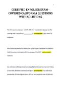 CERTIFIED ENROLLER EXAM -&NewLine;COVERED CALIFORNIA QUESTIONS&NewLine;WITH SOLUTIONS