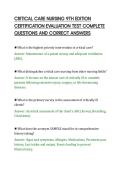 CRITICAL CARE NURSING 9TH EDITION&NewLine;CERTIFICATION EVALUATION TEST COMPLETE&NewLine;QUESTIONS AND CORRECT ANSWER